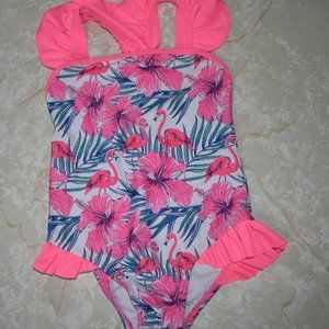 Nicole Miller Pink Blue Flamingo Tropcial Swimsuit